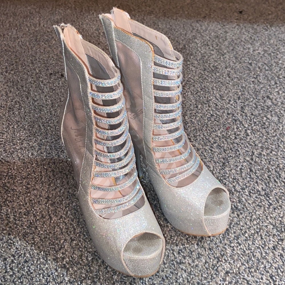 Silver sparkly rhinestone high heels